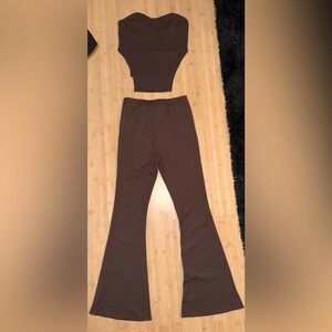 Brown Strapless Jumpsuit